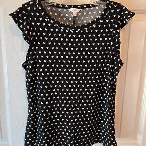 Candies Juniors Black and White Heart Shaped Polka Dot Blouse Pearls Neck Size S